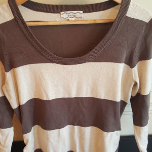 Women's Pink Rose Brown and Cream Striped Sweater